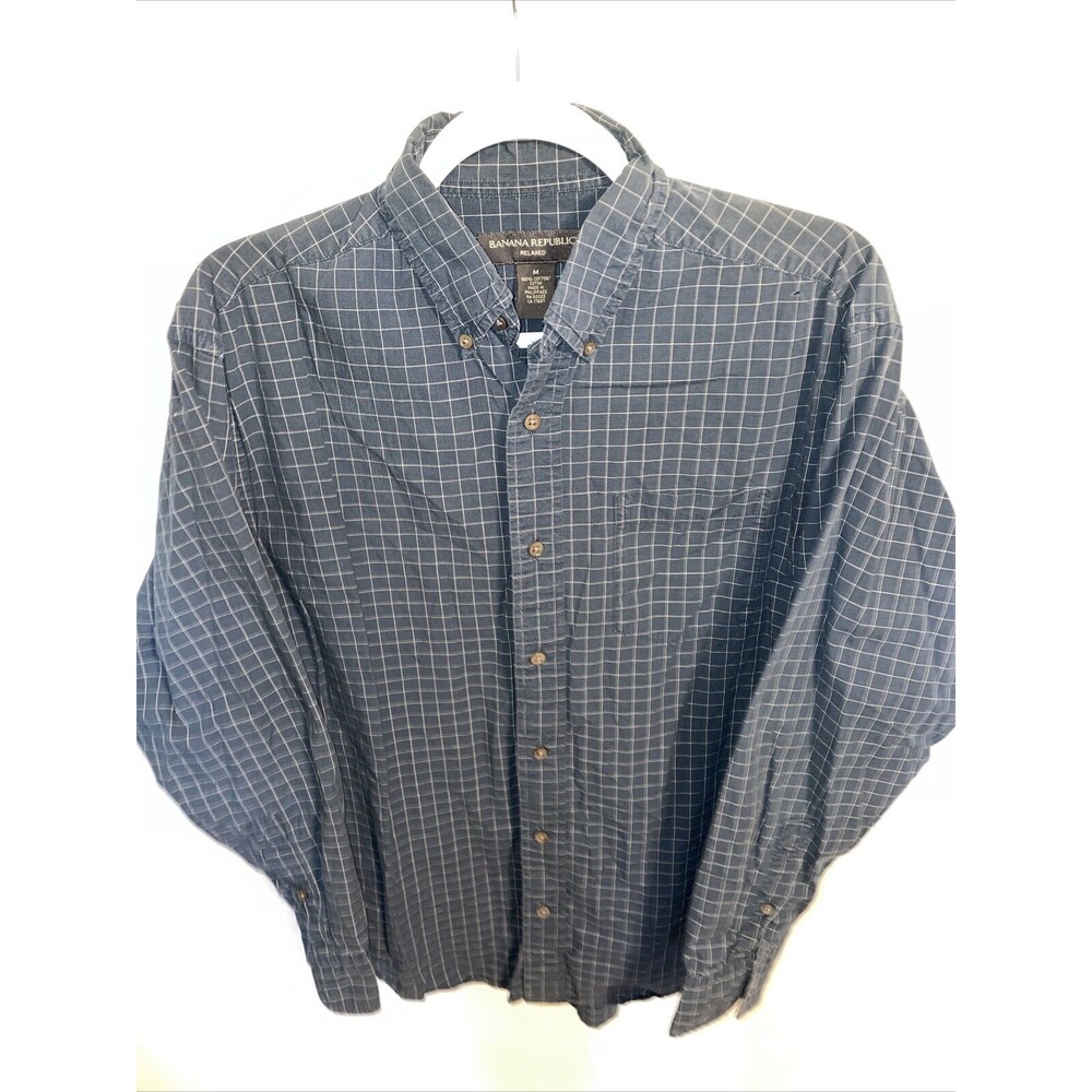 Banana Republic Dress Shirt Mens Size Medium Blue Striped Button Up Long Sleeve